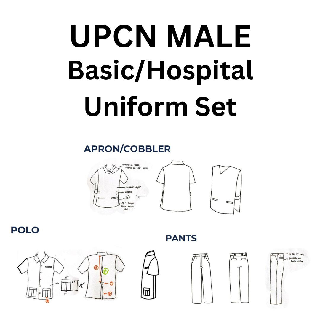 UPCN MALE Hospital/Basic Uniform Set (White Polo, White Pants, White Cobbler/B-Apron)